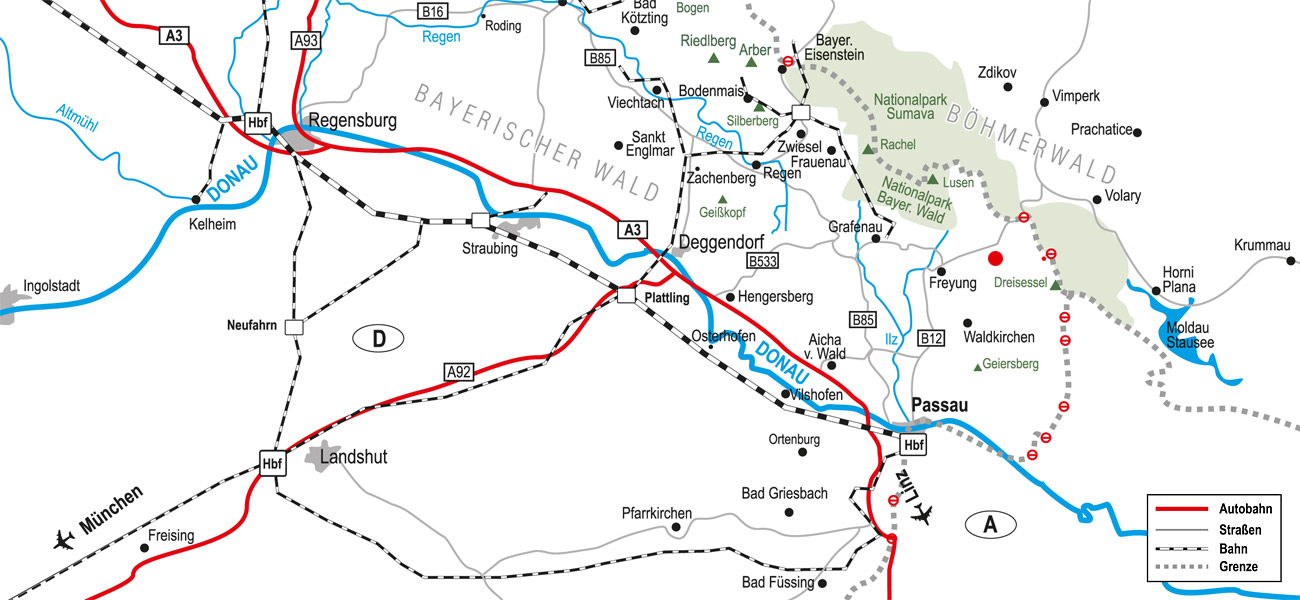 Anfahrt Urlaubsregion Bayerischer Wald